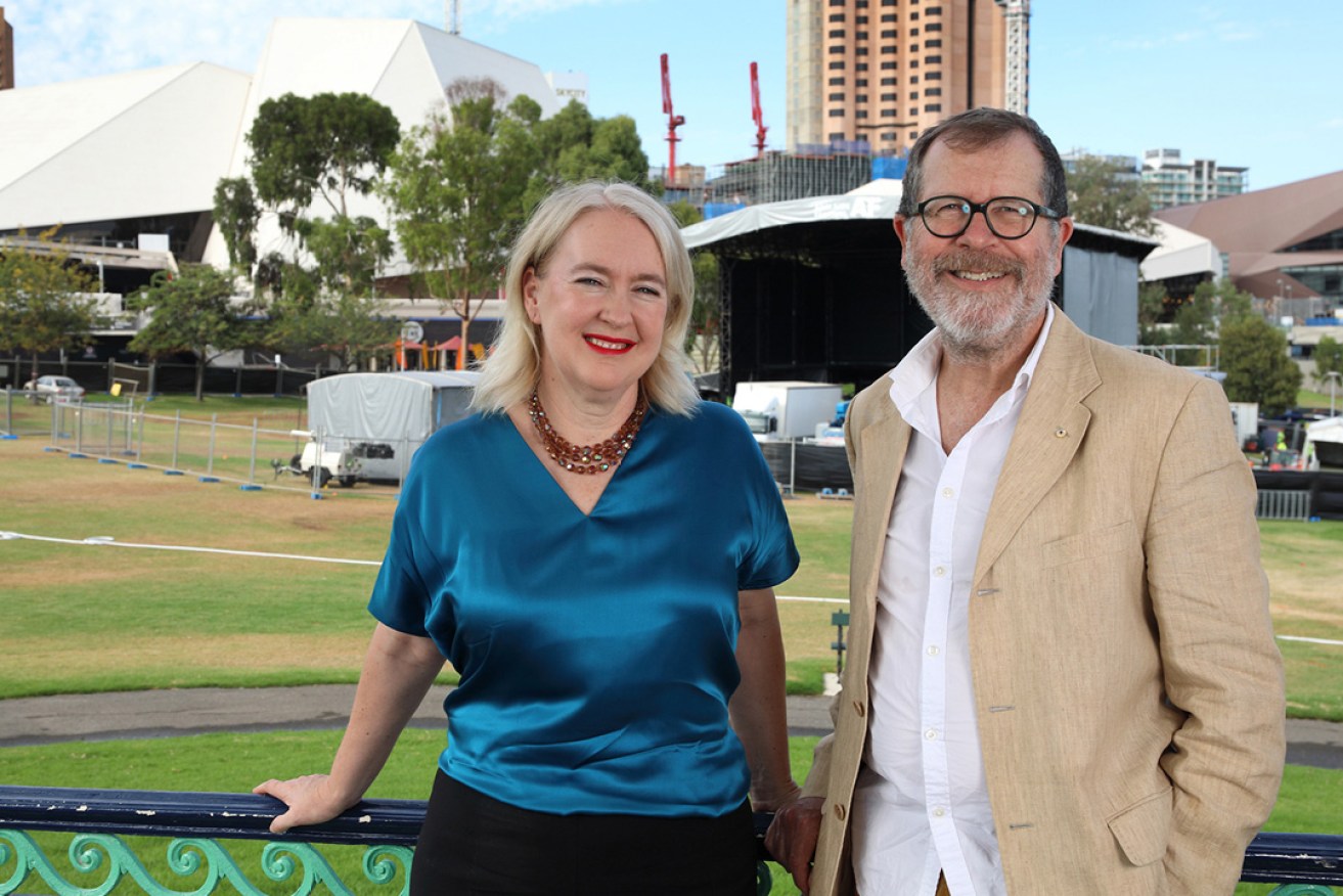 Adelaide Festival artistic directors Rachel Healy and Neil Armfield in Elder Park, where the free opening concert will be presented. Photo: Tony Lewis / Adelaide Festival