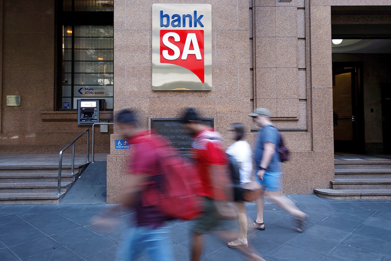 Outside Bank SA's central branch in King William Street. Photo: Tony Lewis/InDaily