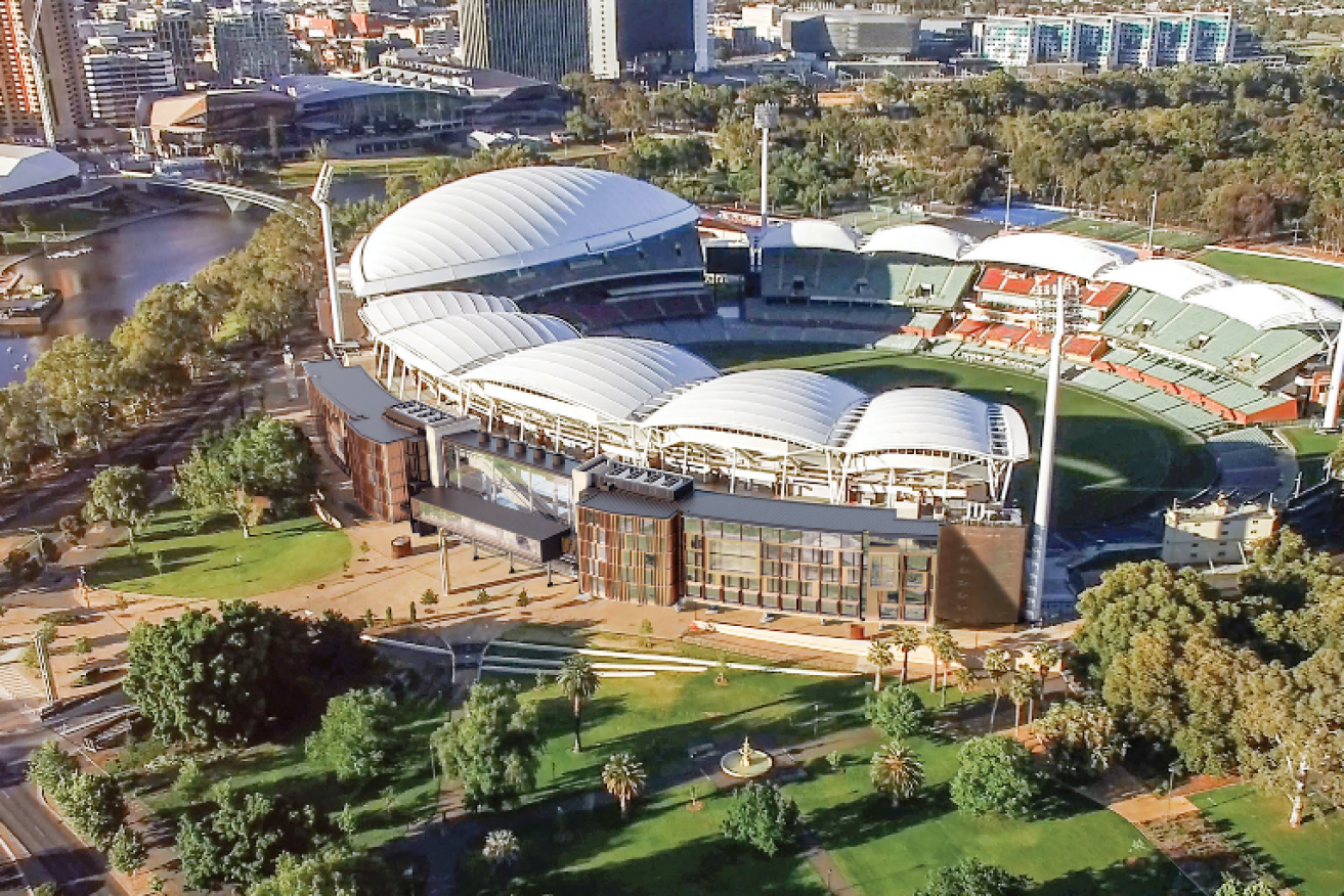 An SMA image of the proposed Adelaide Oval Hotel, integrated with the stadium's eastern stand.