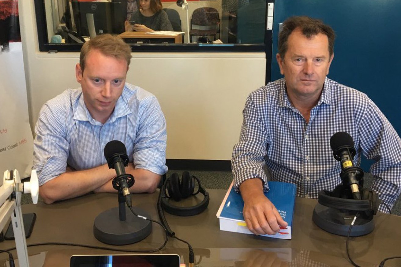 David Speirs and Tim Whetsone in the ABC Riverland studio this morning. Photo: Laura Collins, ABC via Twitter