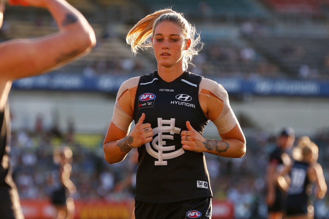 Tayla Harris is one of the highest-profile players in the AFLW. Photo: AAP/Daniel Pockett