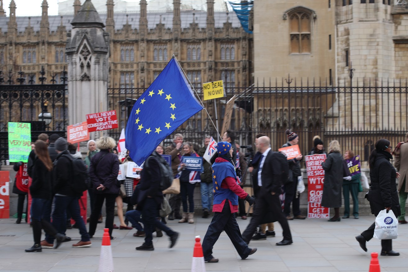 Pro and anti-Brexit protesters in Westminster, London. Photo: supplied
