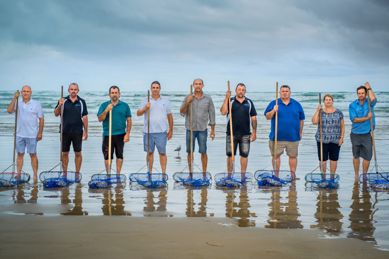 The Goolwa PipiCo board with the rake-like nets used to catch pipi. Picture Jacqui Way Photography