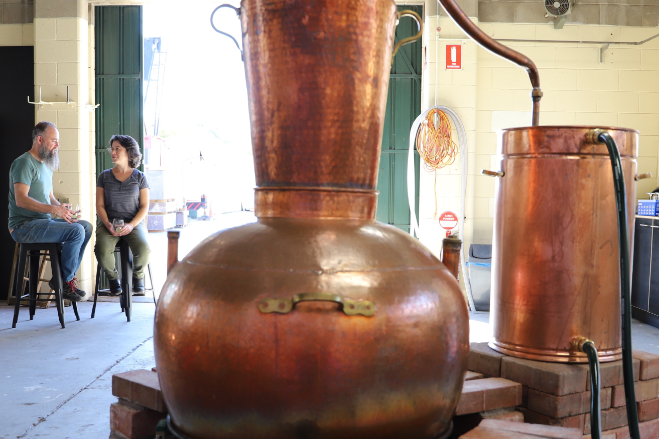 Happenstance Gin owners Tim Gilchrist and Mei Lin Ford at their Thebarton distillery. 
