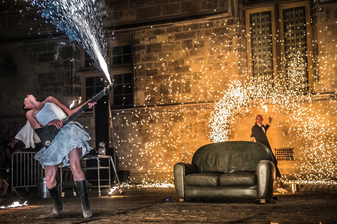 Compagnie BiLBobaSSo's site performance 'Amor' is inspired by the Tango, music and fire art.