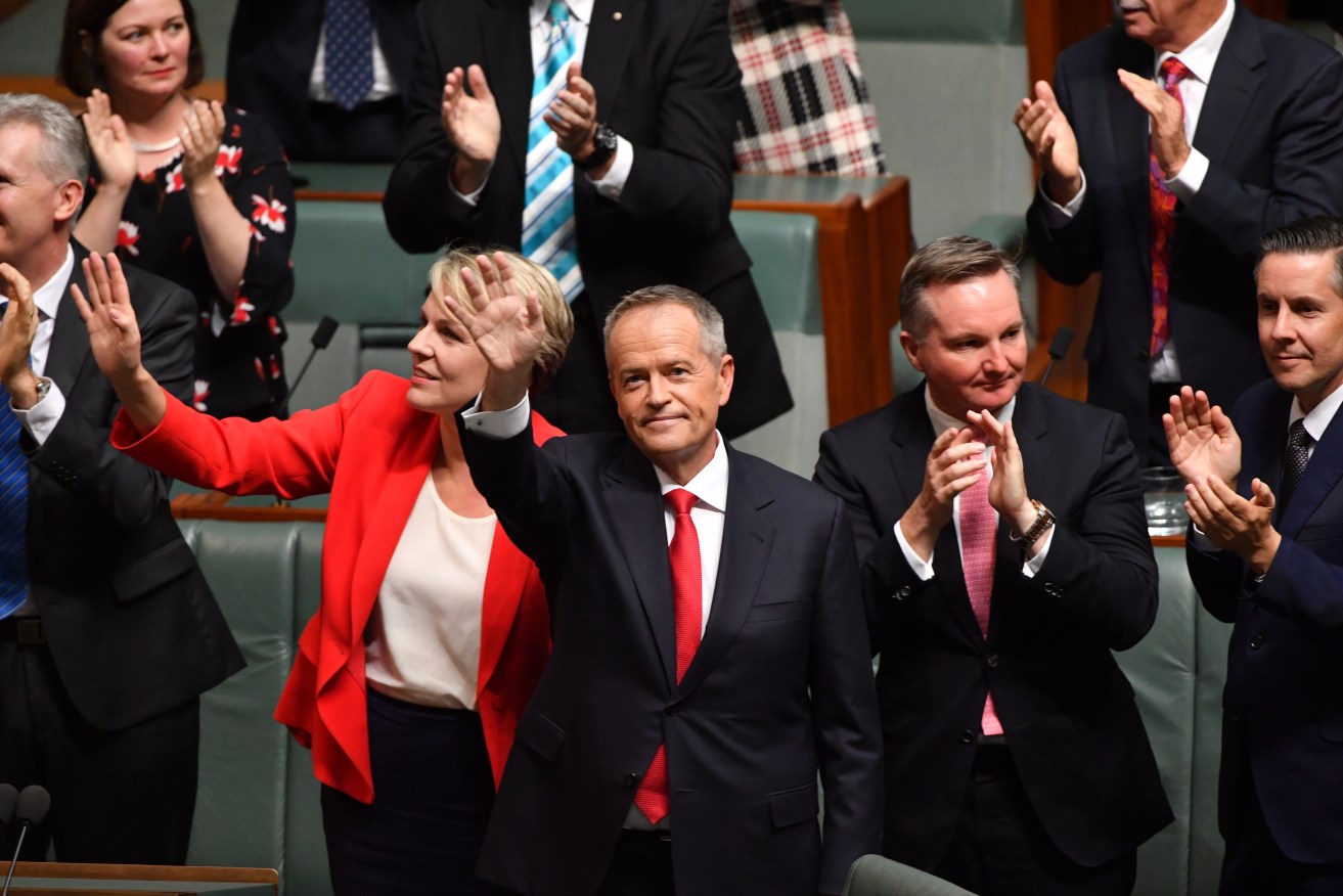 Opposition Leader Bill Shorten and Labor frontbenchers after last night's Budget reply speech. Photo: AAP/Mick Tsikas