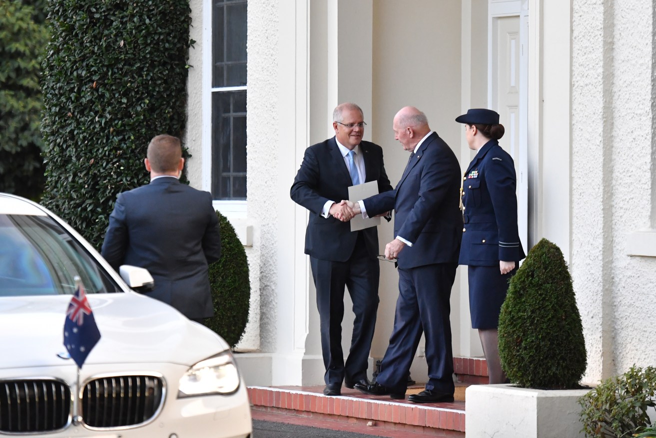 Prime Minister Scott Morrison leaves Government House after meeting with Governor General Peter Cosgrove to dissolve parliament ahead of a federal election. Photo: AAP/Mick Tsikas