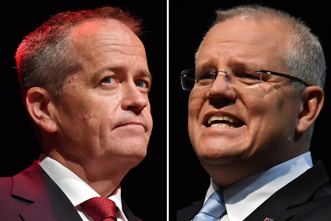 Scott Morrison is pulling the Coalition closer to Bill Shorten and Labor, says Newspoll. Photos: AAP/Darren England, Mick Tsikas