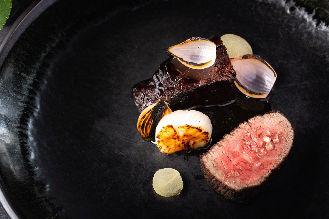 The Wagyu brisket and Riverine sirloin with scallop and pearl onion. Photo: supplied