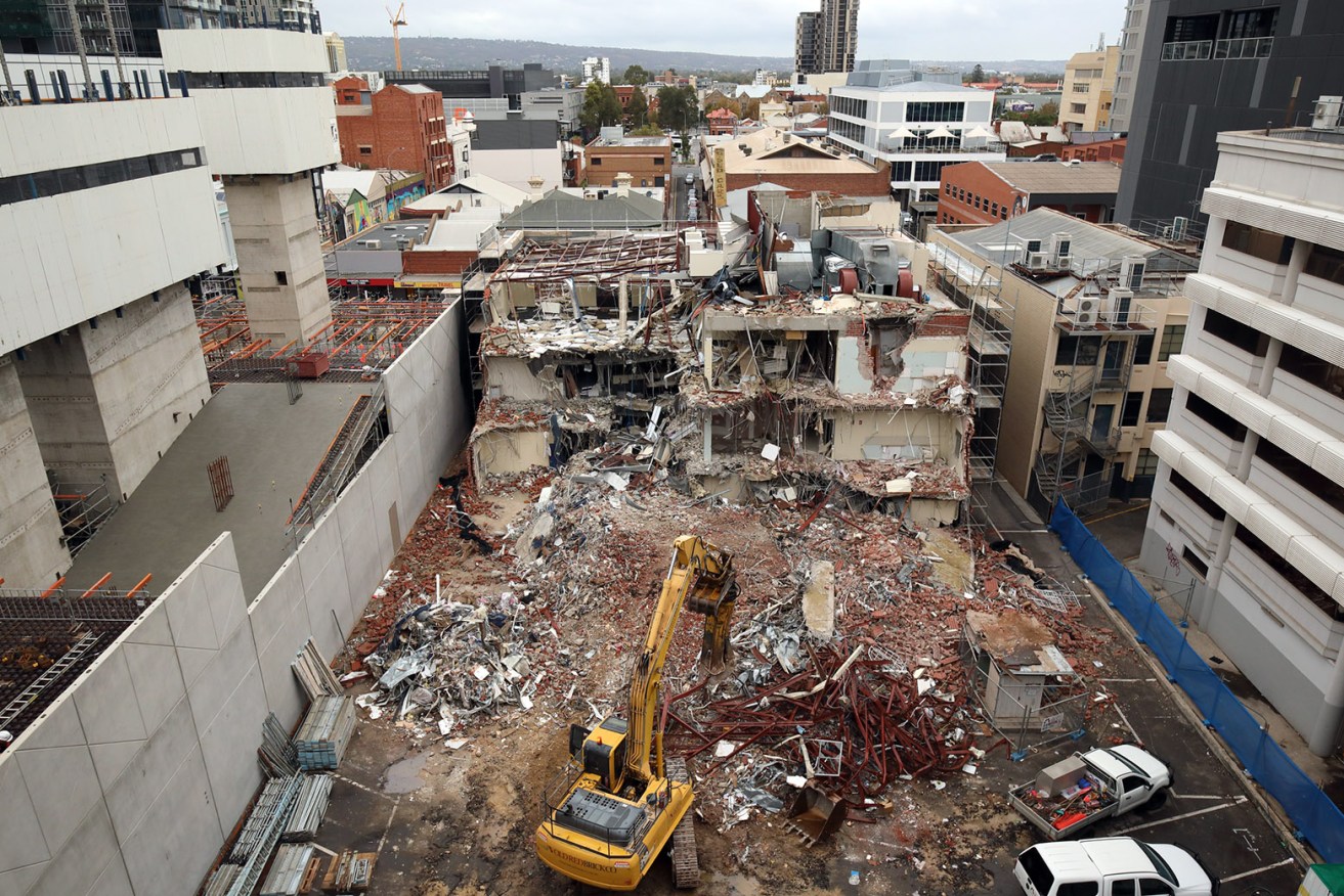 SafeWork SA issued a prohibition notice on Old Red Brick Co's demolition of a Waymouth Street building. Photo: Tony Lewis / InDaily