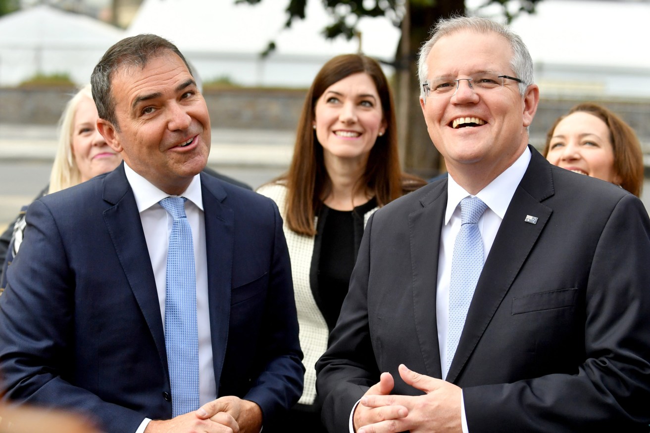 Steven Marshall and Scott Morrison - one of them can probably afford to ignore South Australia, the other can't. Photo: Sam Wundke / AAP