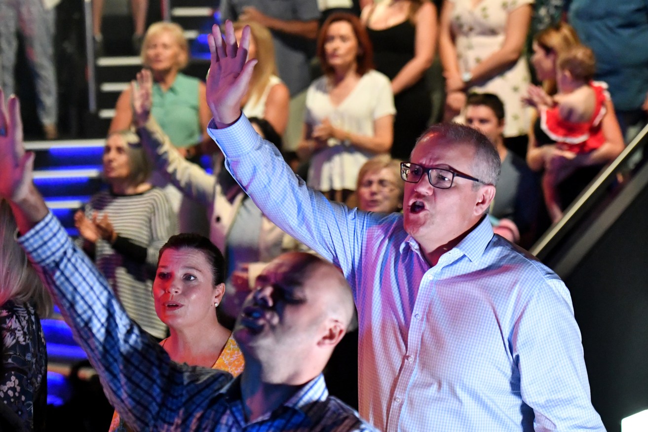 Scott Morrison attending an Easter Sunday service at his local Horizon Church. Photo: Mick Tsikas / AAP