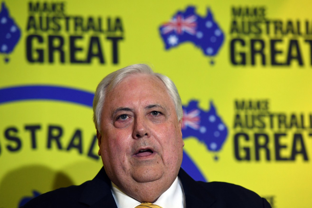 Clive Palmer wants voting preference results suppressed until polls have closed. Photo: AAP/Dan Peled