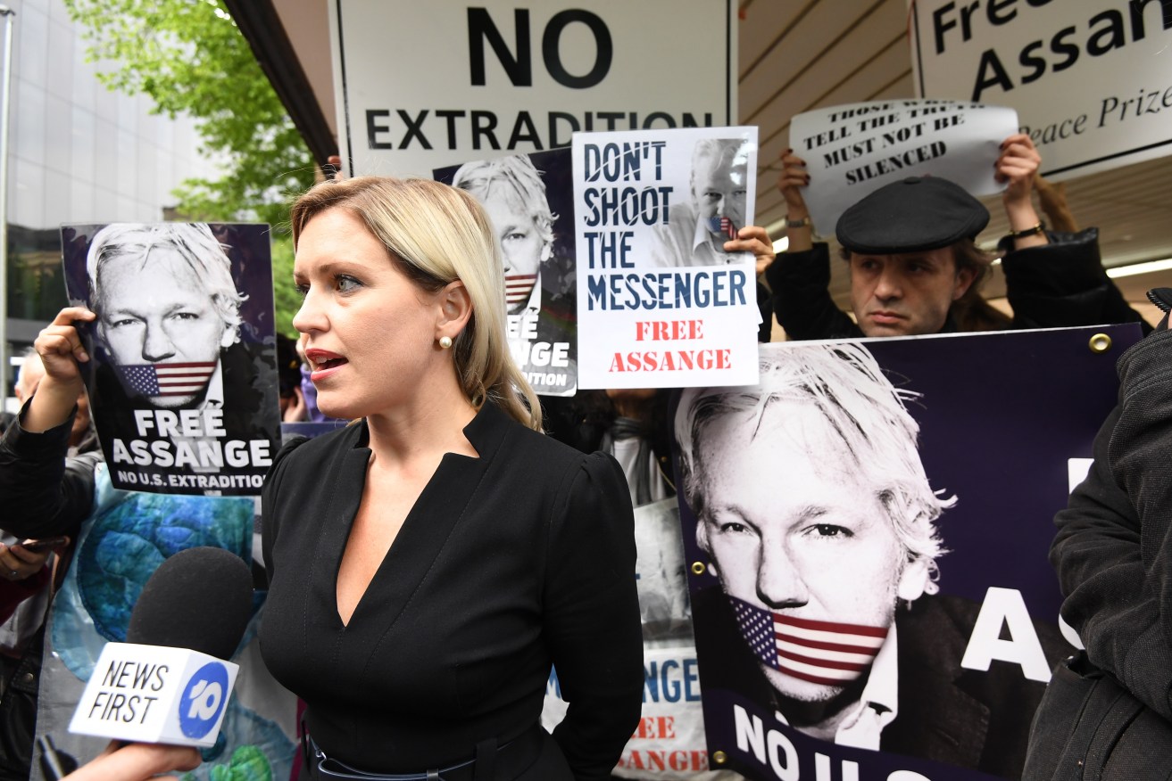 Barrister Jennifer Robinson, one of the lawyers on Julian Assange’s legal team, speaks to reporters outside Southwark Crown Court in London. Photo: EPA/Facundo Arrizabalaga