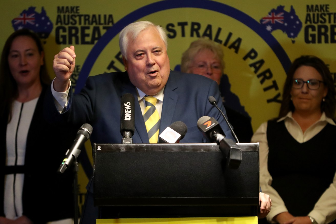 Clive Palmer at the Playford Hotel in Adelaide earlier this month. Photo: Kelly Barnes / AAP