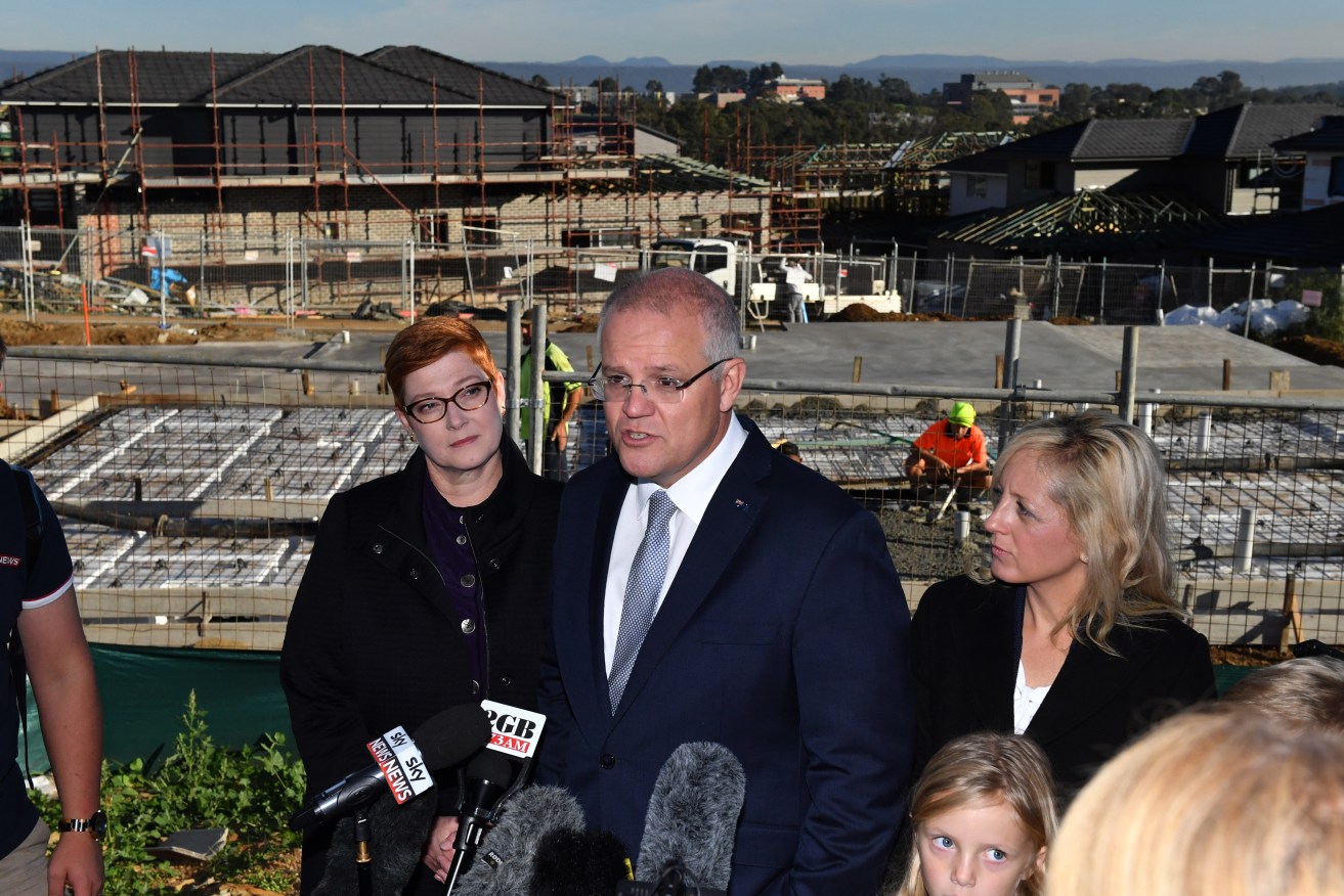 Prime Minister Scott Morrison held a press conference at a housing construction site in Sydney today. Photo: AAP/Mick Tsikas