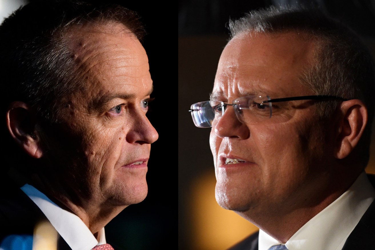 Bill Shorten and Scott Morrison will spend the last day campaigning in the shadow of Bob Hawke's death. Photo: AAP/Bianca De Marchi/Getty Images/Tracey Nearmy