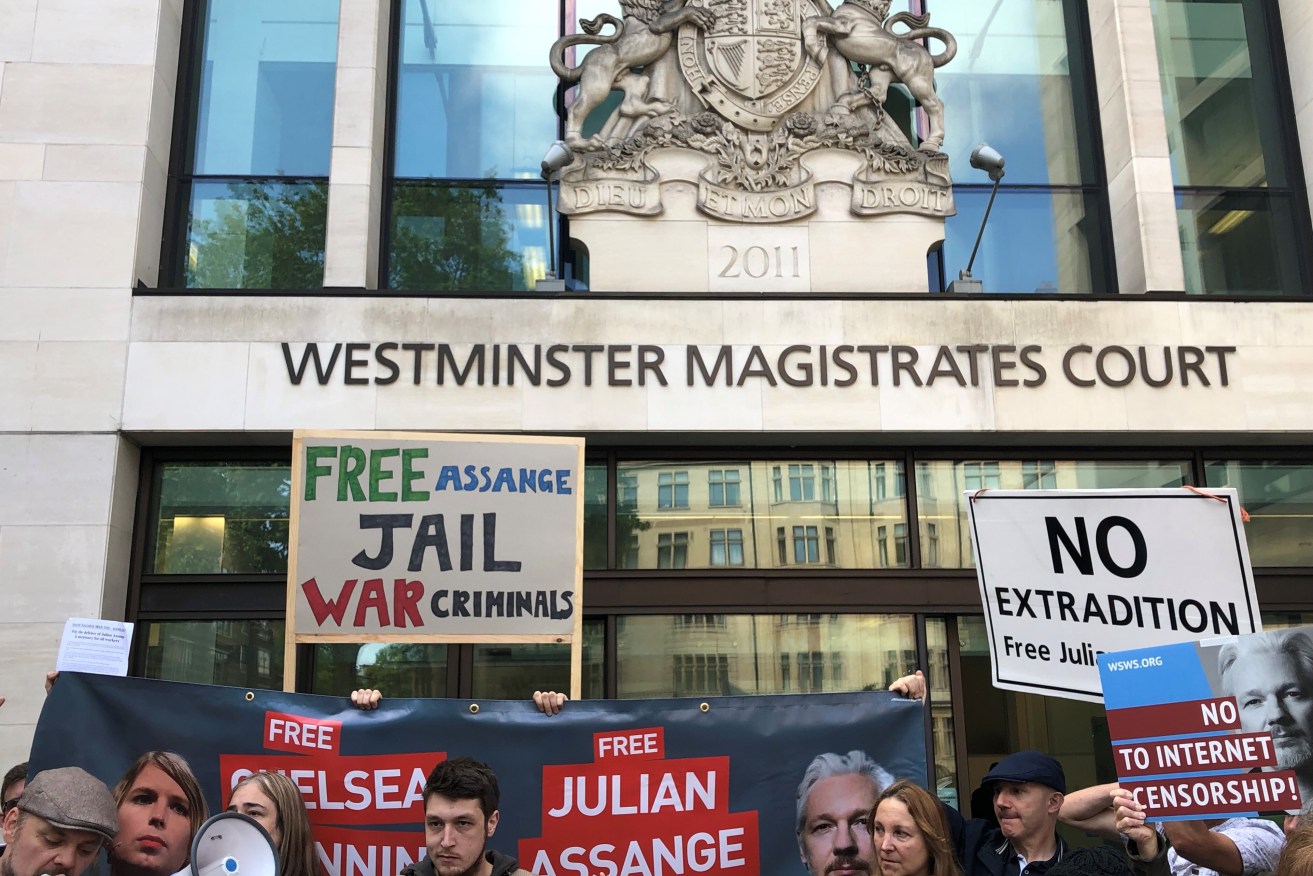 Julian Assange supporters outside Westminster Magistrates Court. Photo: supplied