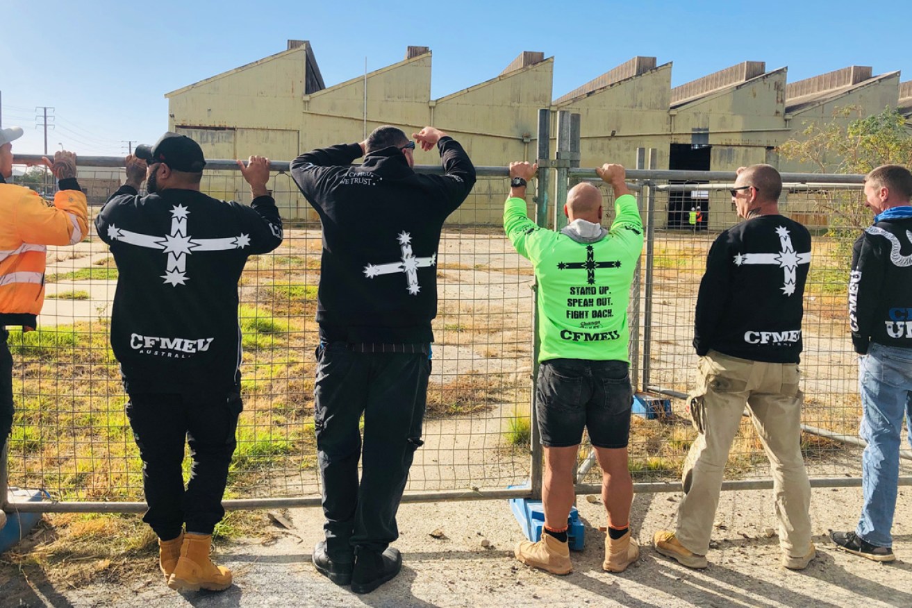 CFMEU protesters in front of Shed 26 at Port Adelaide on Tuesday. Photo: supplied