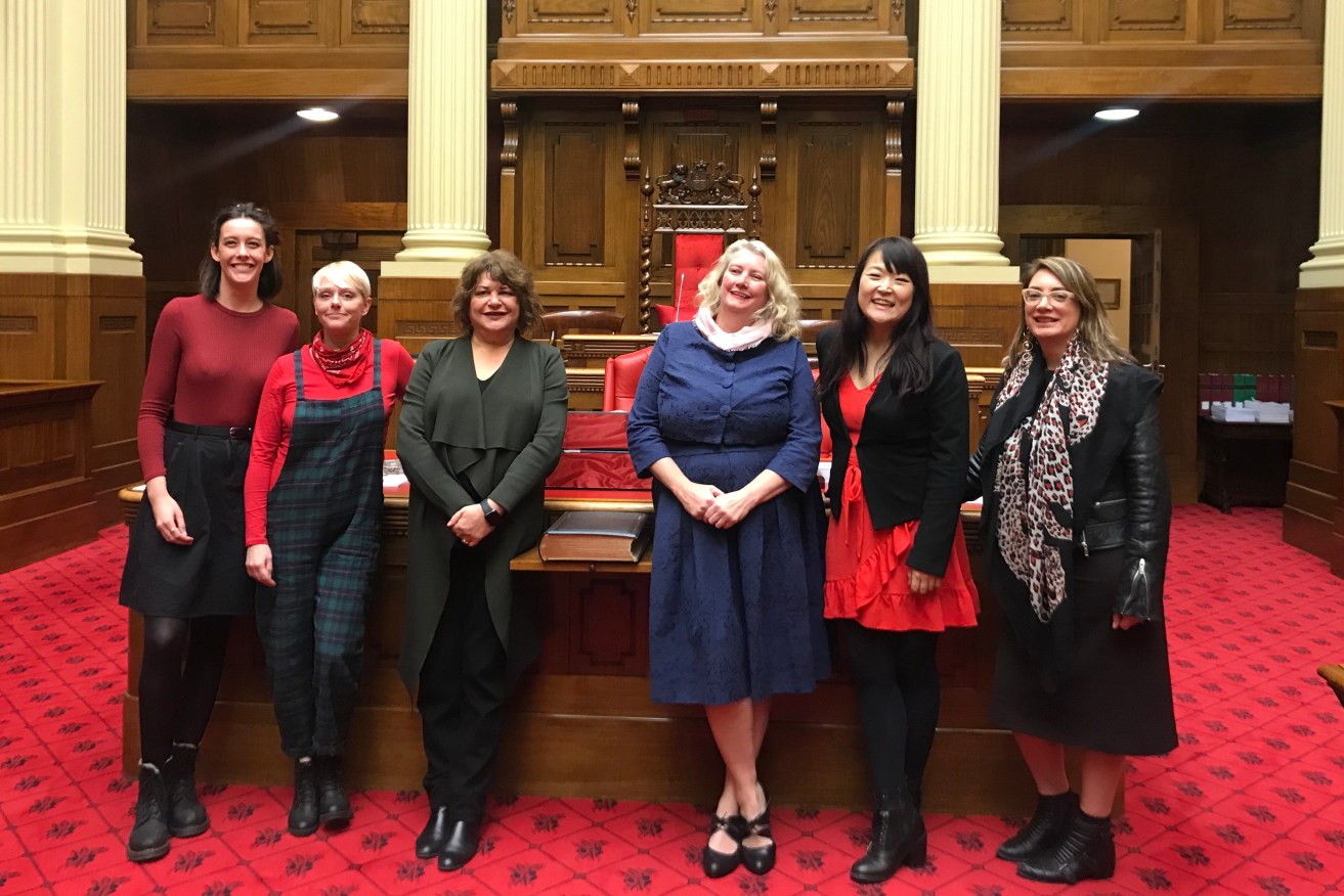 Irene Pnevmatikos, Tammy Franks and Michelle Lensink stood with Bill supporters in the Upper House yesterday. Photo: supplied