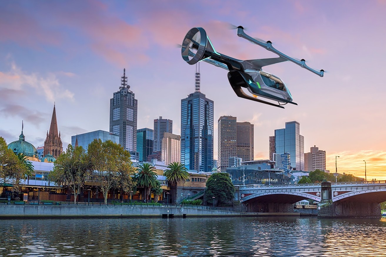 Uber will trial an electric aircraft service in Melbourne next year, with plans to begin commercial flights in 2023. Photo: AAP/supplied