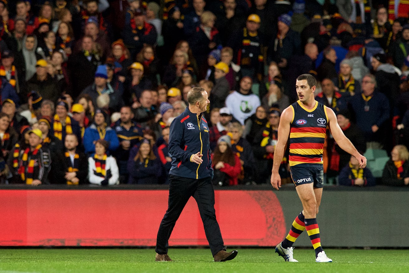 Don Pyke and Tex Walker summing up Fumbles' mixed feelings about an objectively successful round. Photo: Michael Errey / InDaily