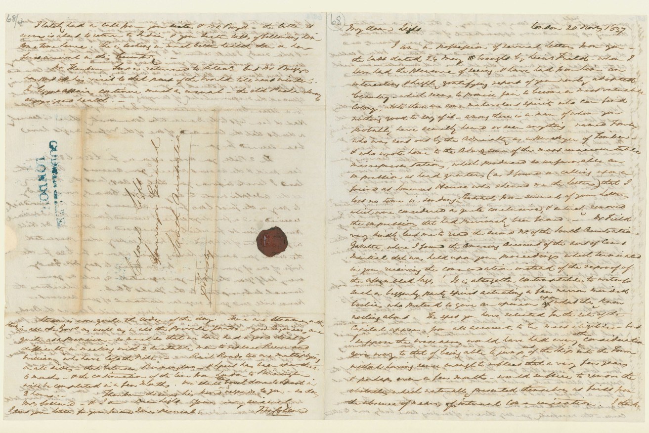 F.W Collard's letter to William Light dated 20 November 1837. Supplied by the State Library South Australia