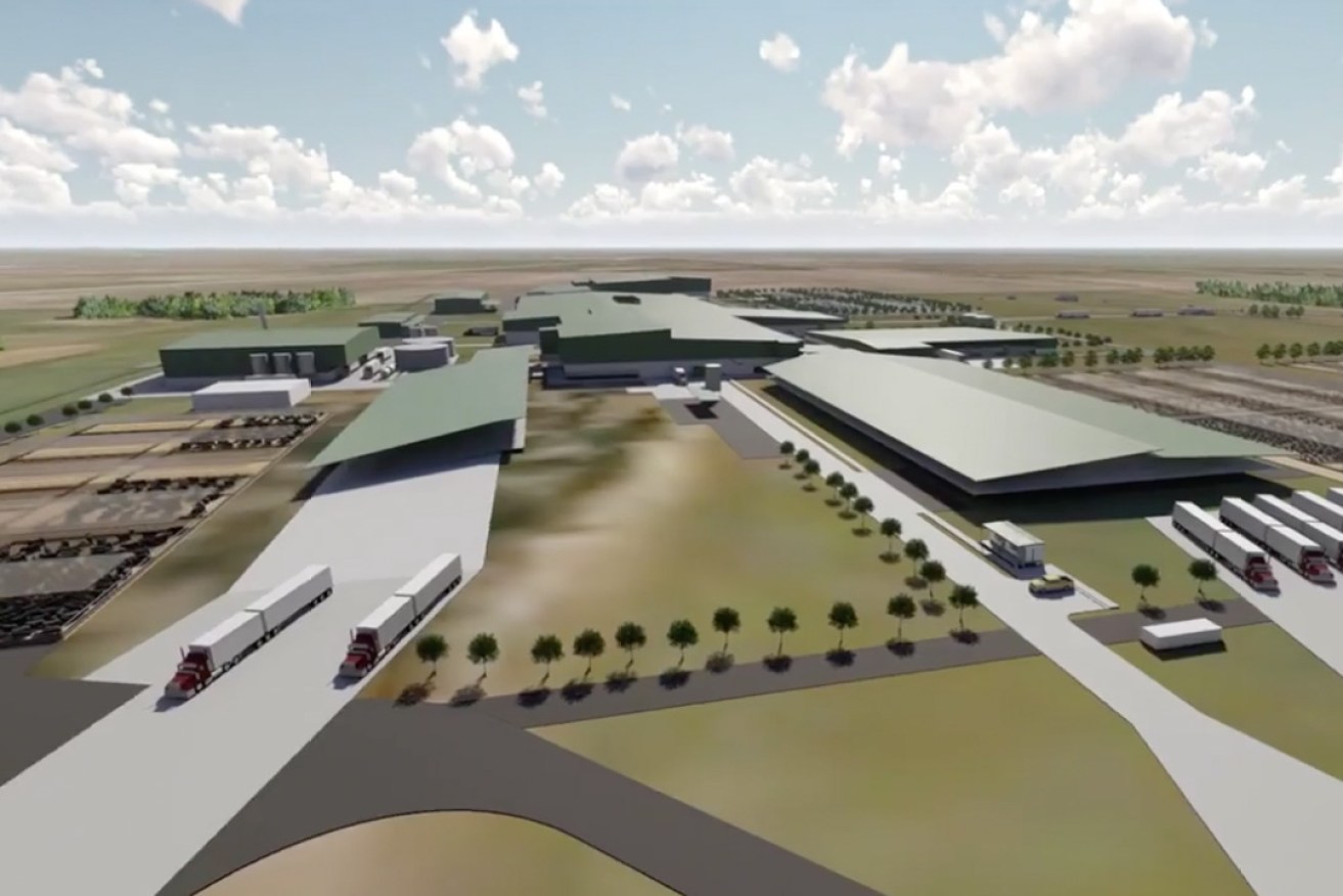 Thomas Foods International says it will spend several hundred million dollars on a new plant at Murray Bridge. Image: A screenshot from a flyover of the proposed facility, supplied.