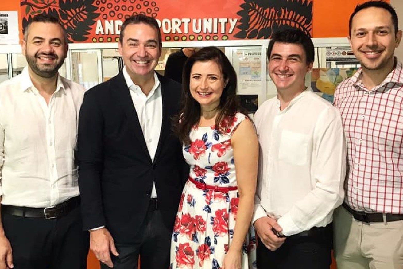 Steven Marshall and Adelaide MP Rachel Sanderson with Adelaide City Councillors - and Liberal Party members - Houssam Abiad, Alexander Hyde and Arman Abrahimzadeh. Photo: Facebook
