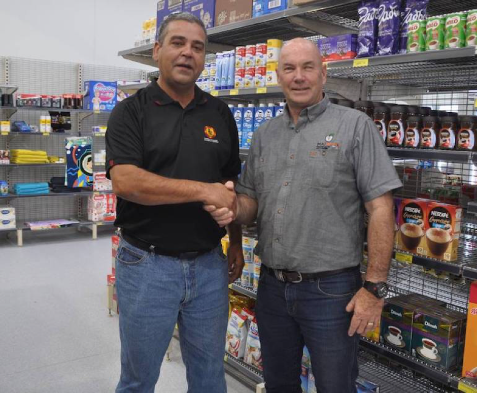 Koonibba Community Aboriginal Corporation CEO Corey McLennan, left, with Mai Wiru CEO Dennis Bate at the store’s official opening. Photo courtesy of Luca Cetta, West Coast Sentinel. 