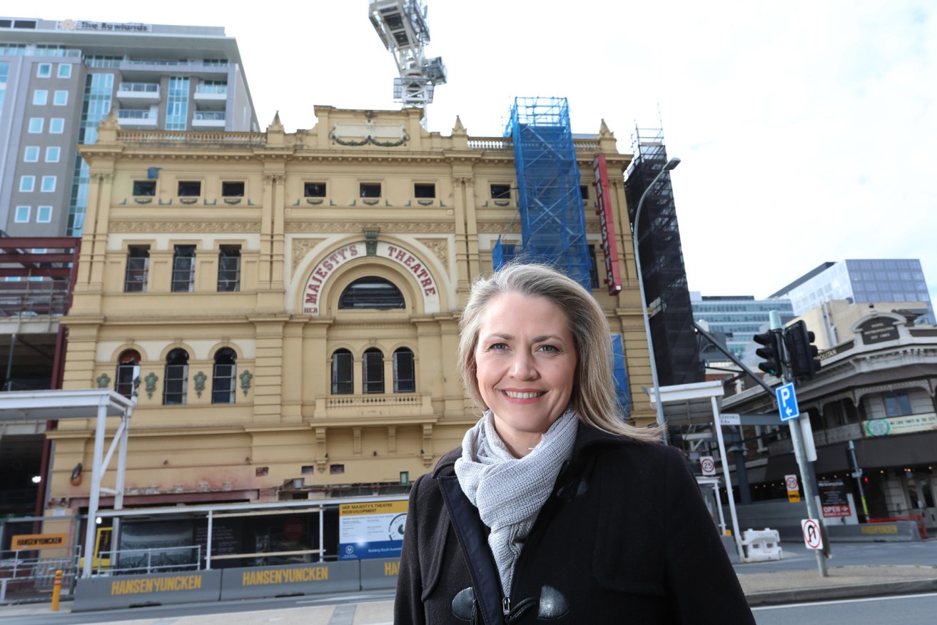 Artist Yvonne East on site at Her Majesty's Theatre. Photo: Tony Lewis / InDaily
