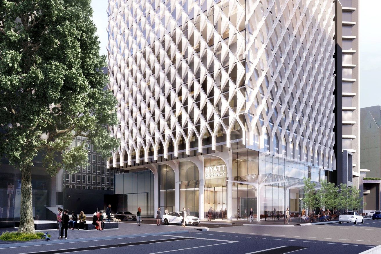An image of the Hyatt Regency Adelaide hotel to be build on Pirie St. Image supplied.