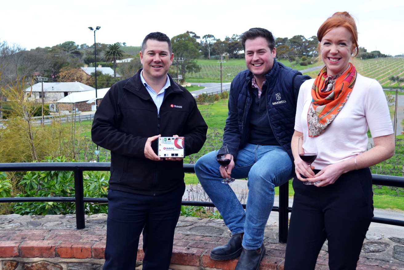 SAGE Automation General Manager, Transport Damian Hewitt, Maxwell Wines General Manager Jeremy Maxwell and McLaren Vale Grape Wine & Tourism Association General Manager Jennifer Lynch.