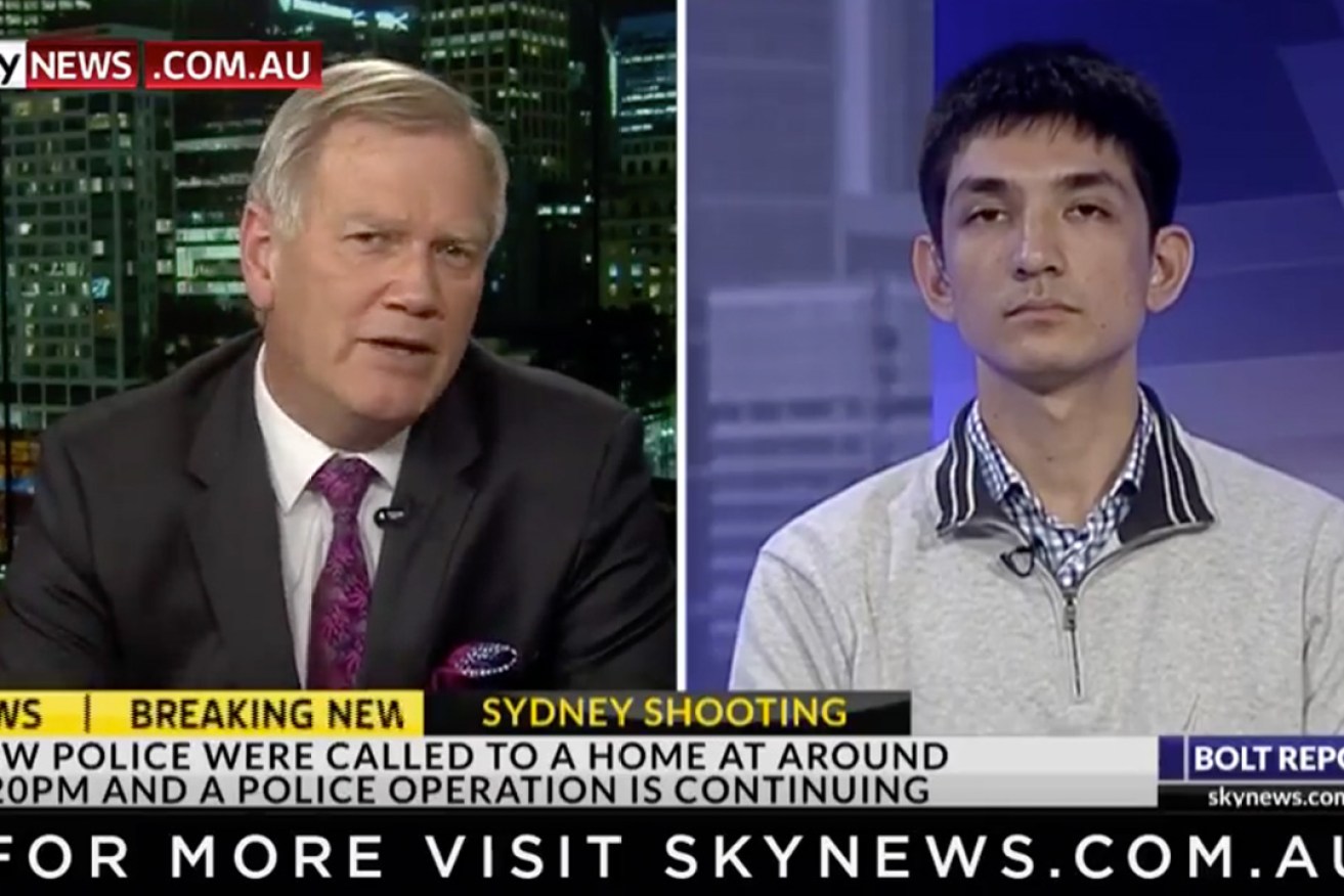 Xavier Boffa (right) appeared on Sky News with Andrew Bolt during his time as president of the Australian Liberal Students Federation.