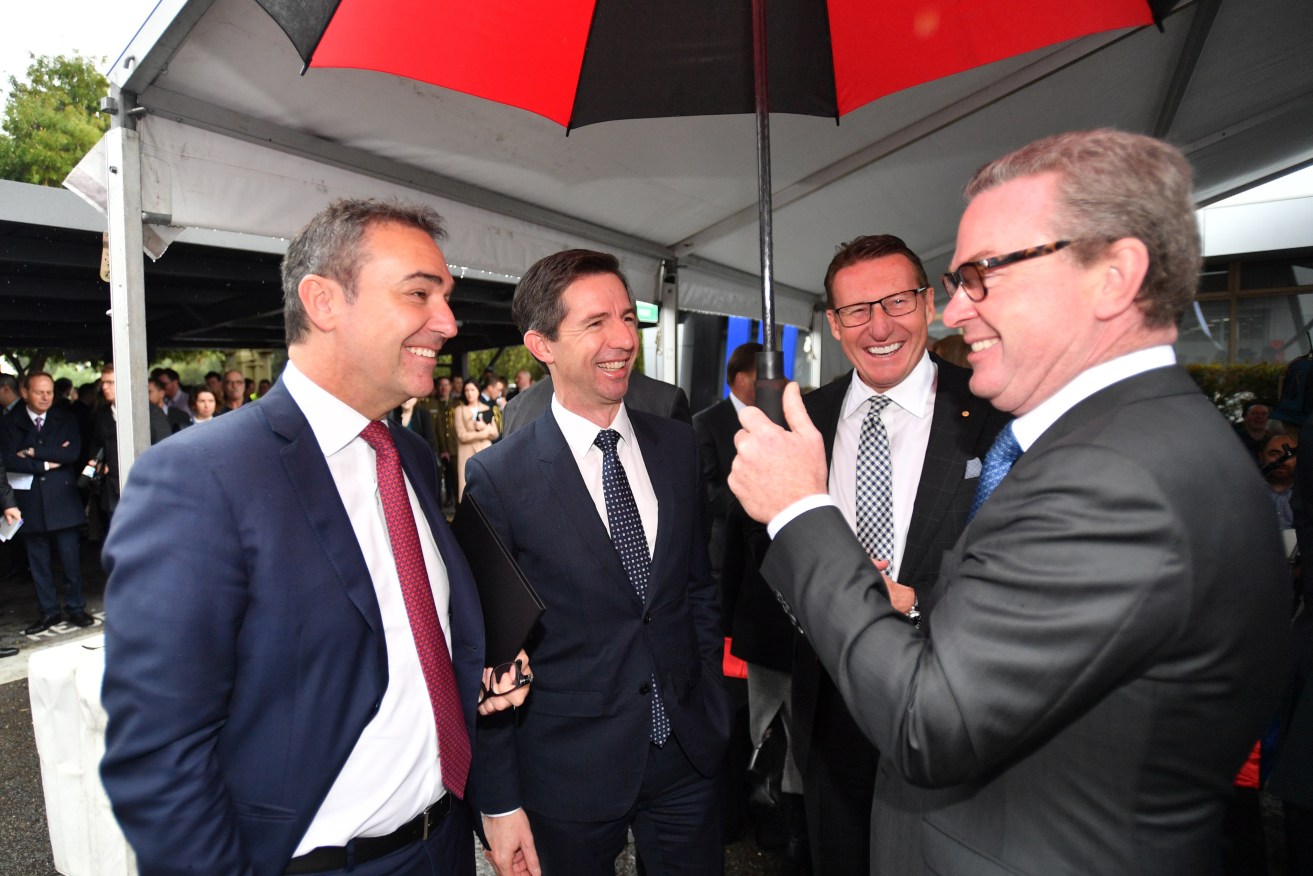 The land tax debate is pitting Steven Marshall (left) against his mentor Christopher Pyne (right), who is lobbying on behalf of developers and law forms opposed to the changes. Photo: David Mariuz / AAP