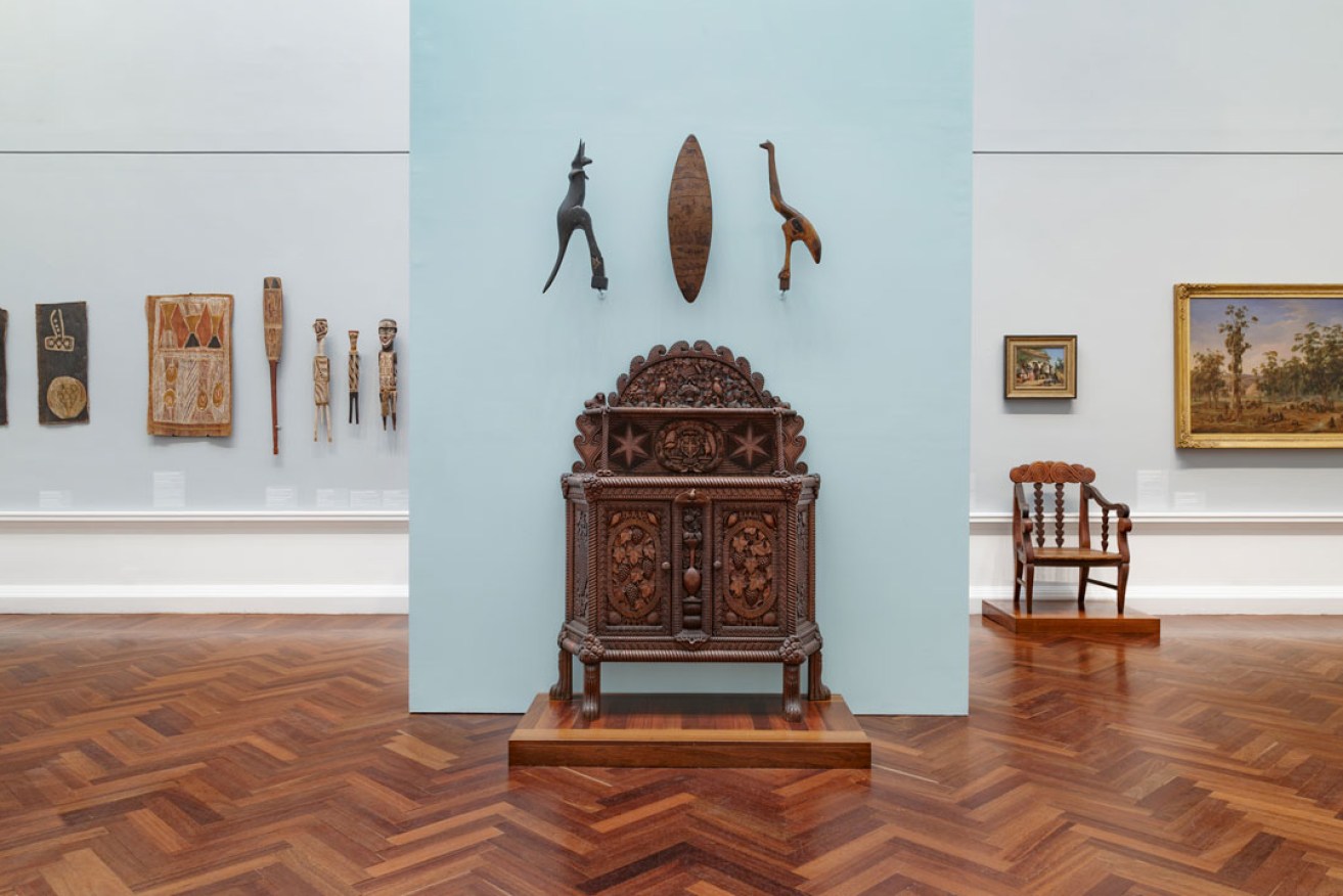 Maud Baillie's Chiffonier in the Elder Wing of the Art Gallery of SA. Photo: Saul Steed