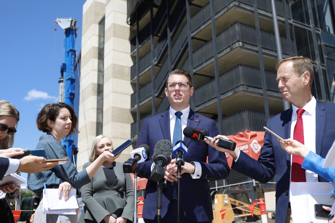 Planning Minister Stephan Knoll at the construction site for the Adelaide Oval Hotel. Photo: Tony Lewis / InDaily 