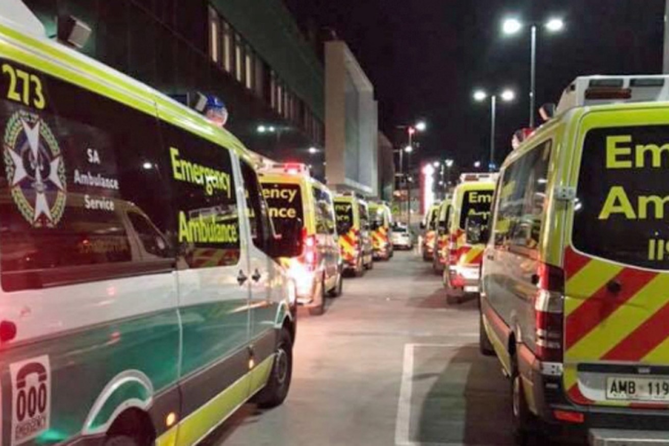 A photo posted on the Ambulance Employees Association Facebook page, showing ambulances being "ramped".