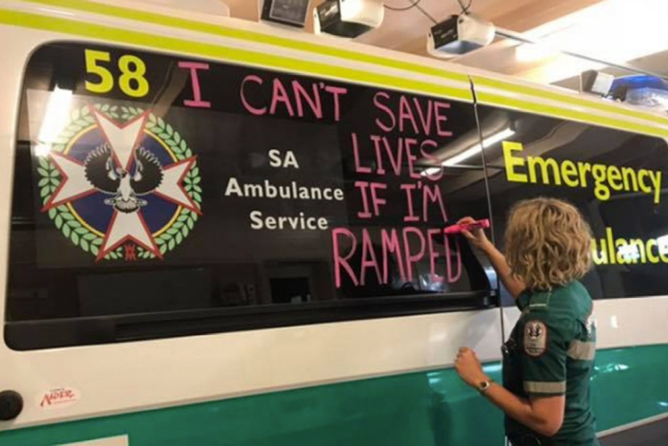 A paramedic protests ramping under the Marshall Government. Photo: supplied