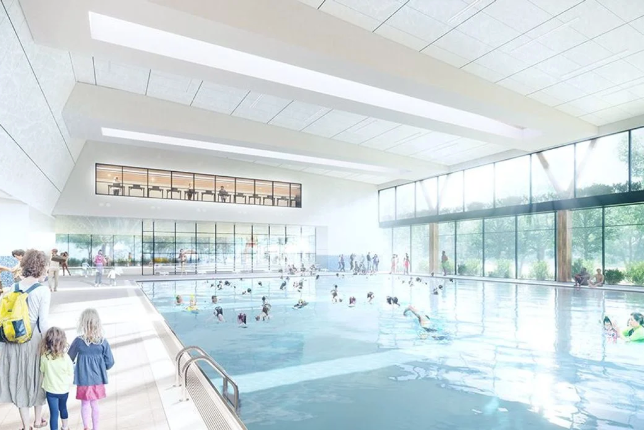 A render of the Crows' proposed public aquatic facility. Image: Adelaide Football Club 