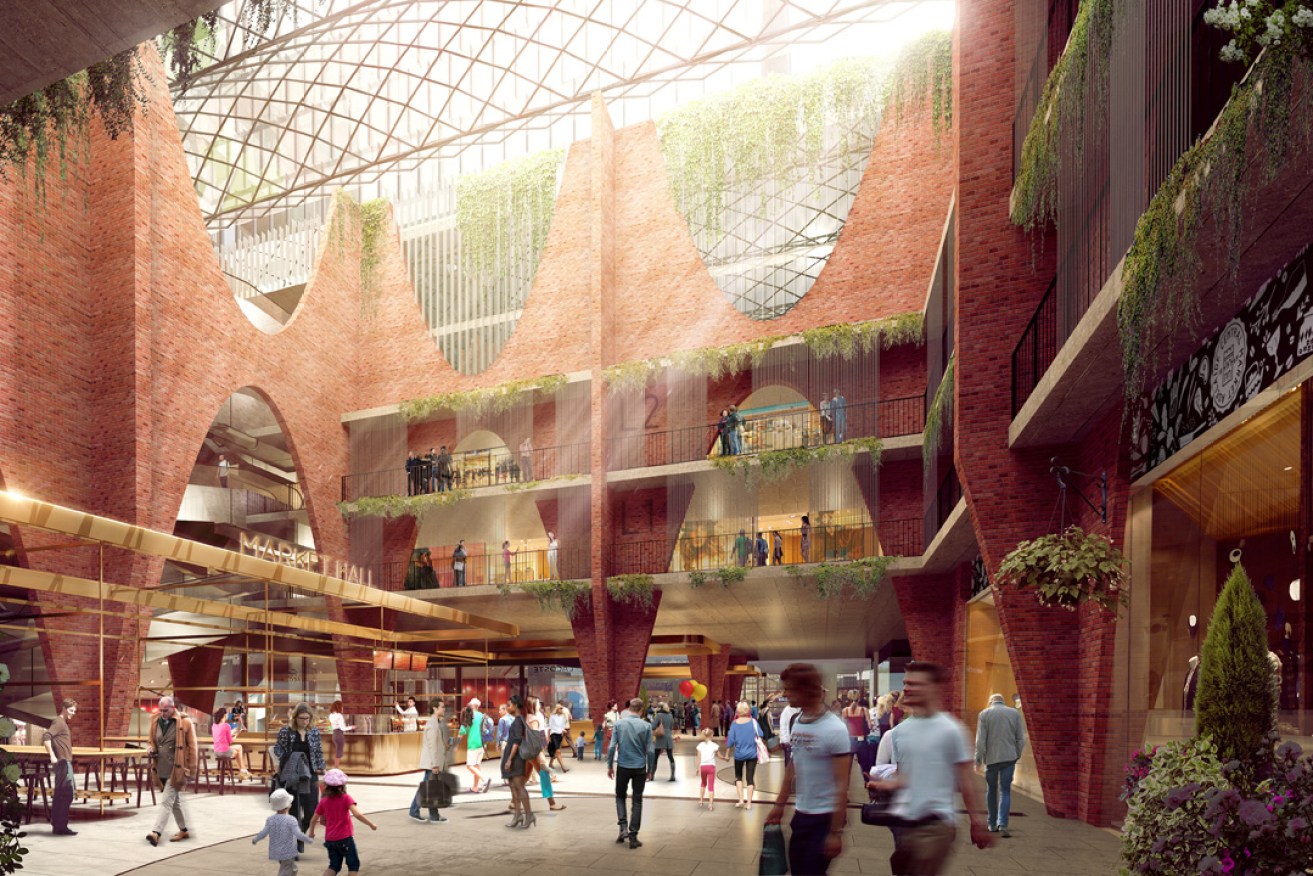 A Woods Bagot rendering of the inside of the redeveloped Central Market Arcade.