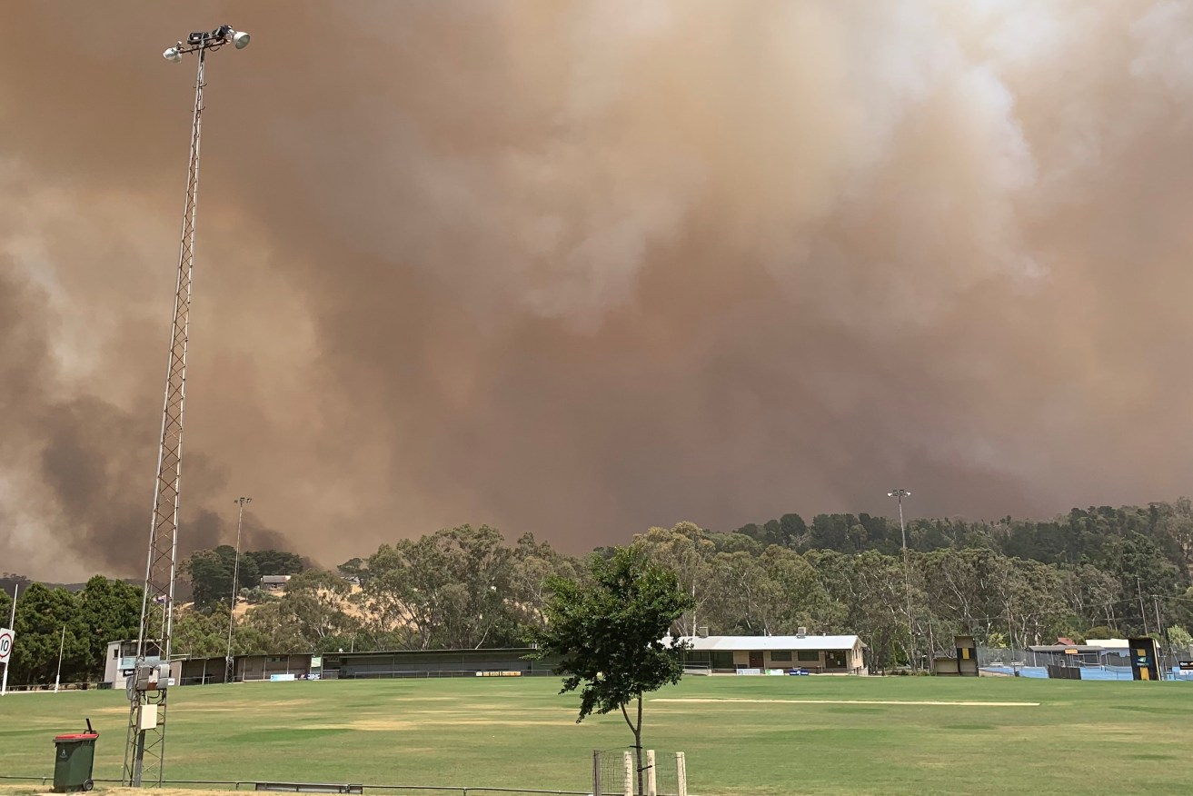 Thick smoke seen from the oval at Lobethal. Photo: Supplied