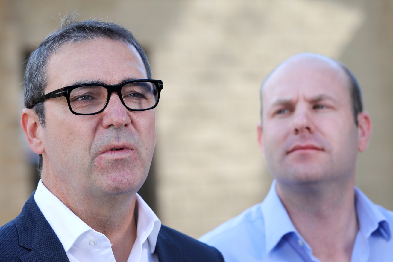 Steven Marshall, left, with Waite MP Sam Duluk in 2018. Photo: Russell Millard / AAP