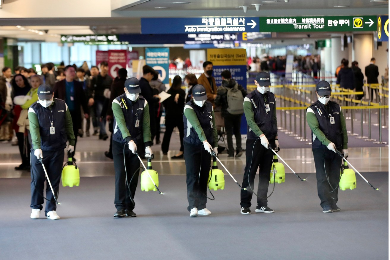 Antiseptic at sprayed at South Korea's main airport. Photo: supplied