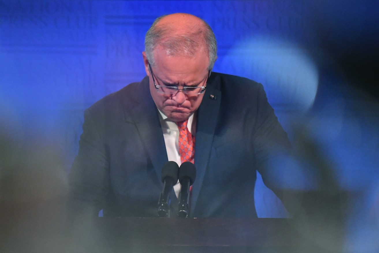 Prime Minister Scott Morrison at the National Press Club yesterday. Photo: AAP/Mick Tsikas