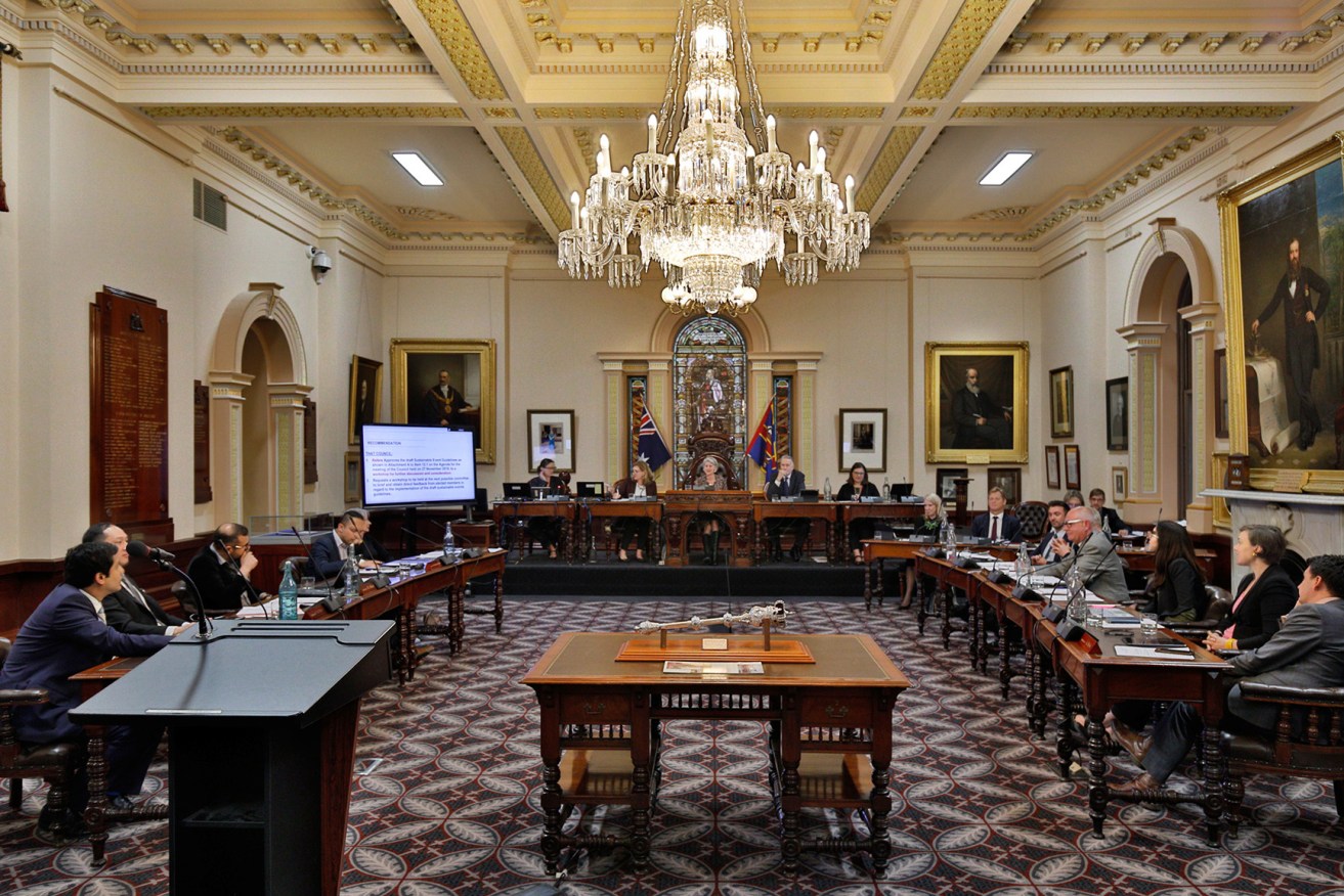The Town Hall council chamber walls are adorned with portraits - but none are of women. Photo: Tony Lewis/InDaily