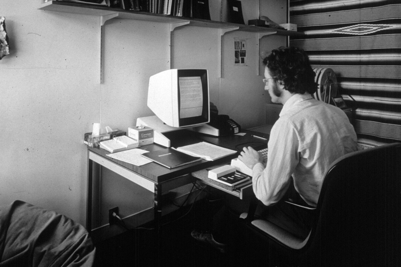 Larry Tesler uses the Xerox Parc Alto early personal computer system in the 1970s. Photo: supplied