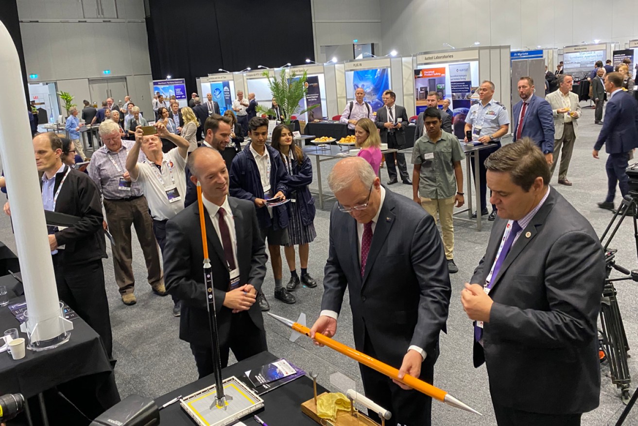 Prime Minister Scott Morrison at the Space Forum exhibition at the Adelaide Convention Centre this morning.