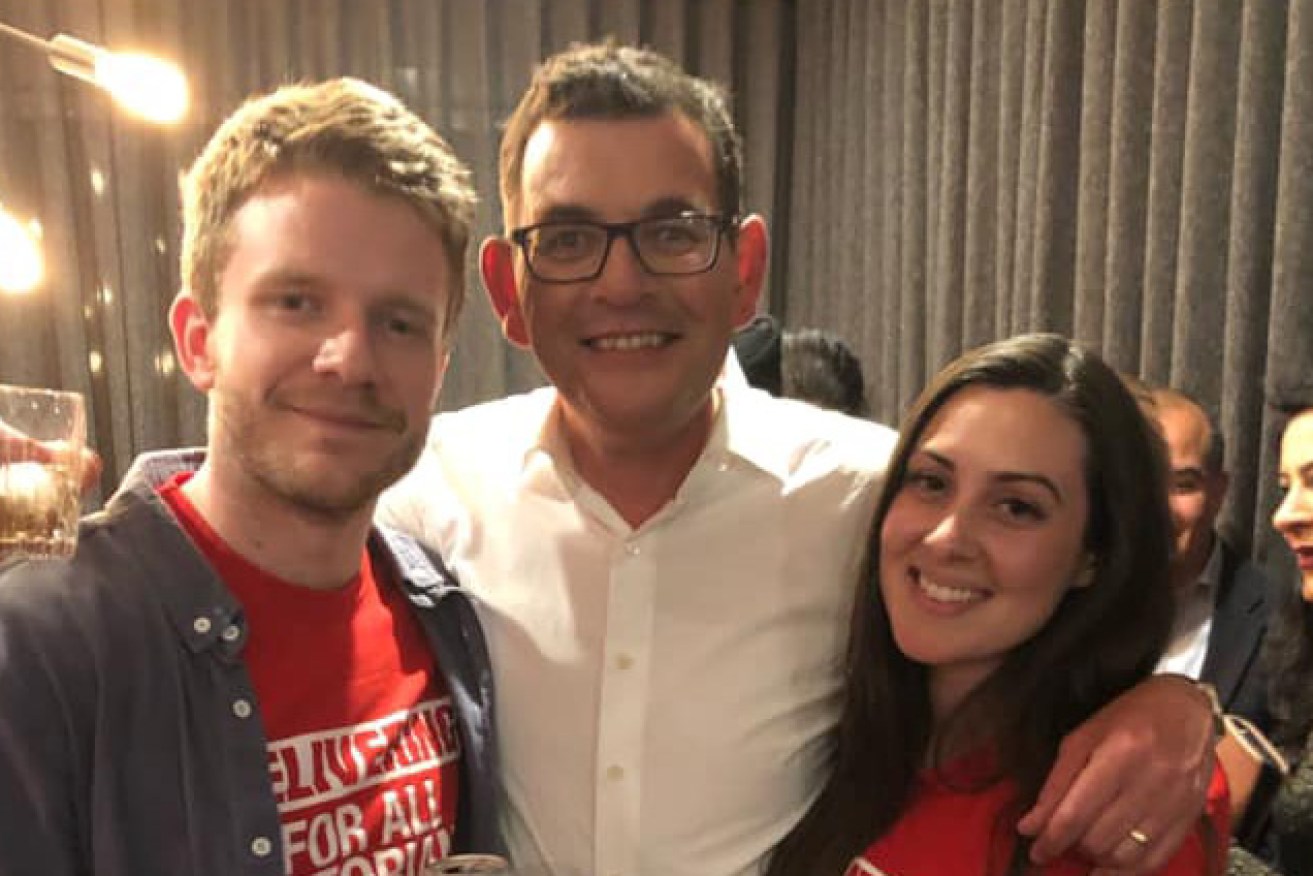 Tim Picton with his wife Priya Brown and (centre) Victorian Premier Daniel Andrews. Photo: Facebook