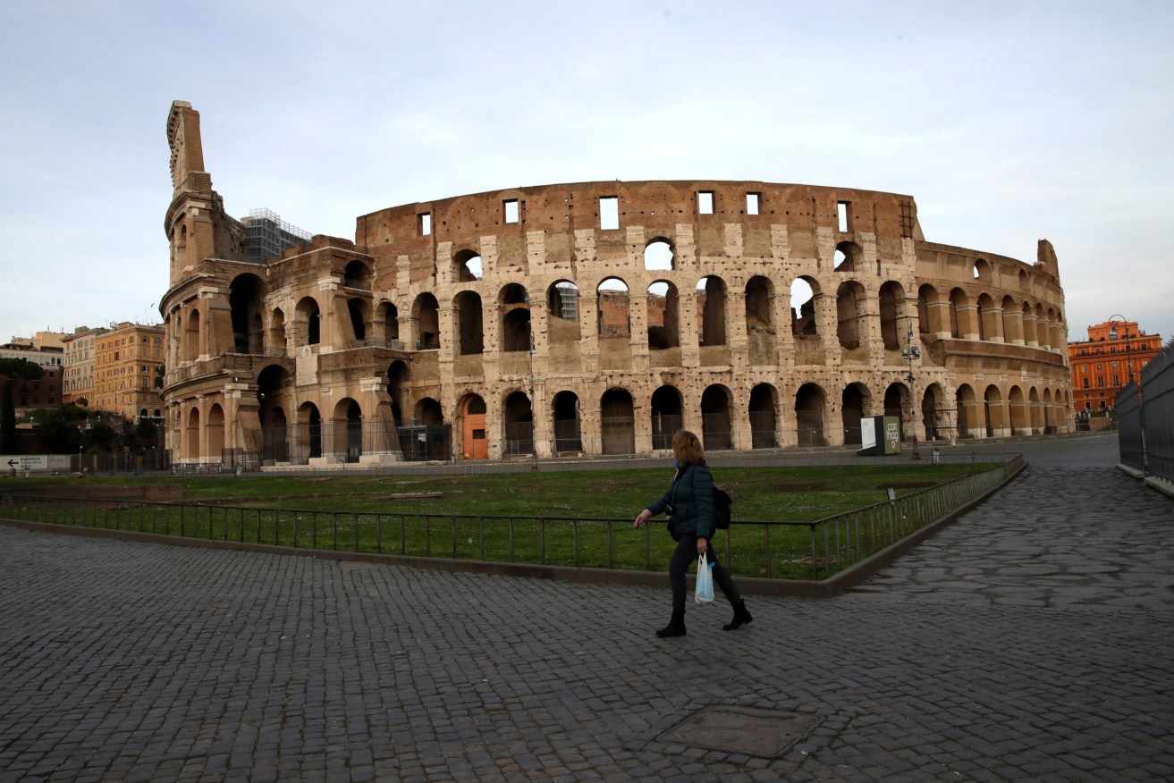 Rome's Colosseum is deserted under Italy's coronavirus lockdown. Photo: AP/Alessandra Tarantino